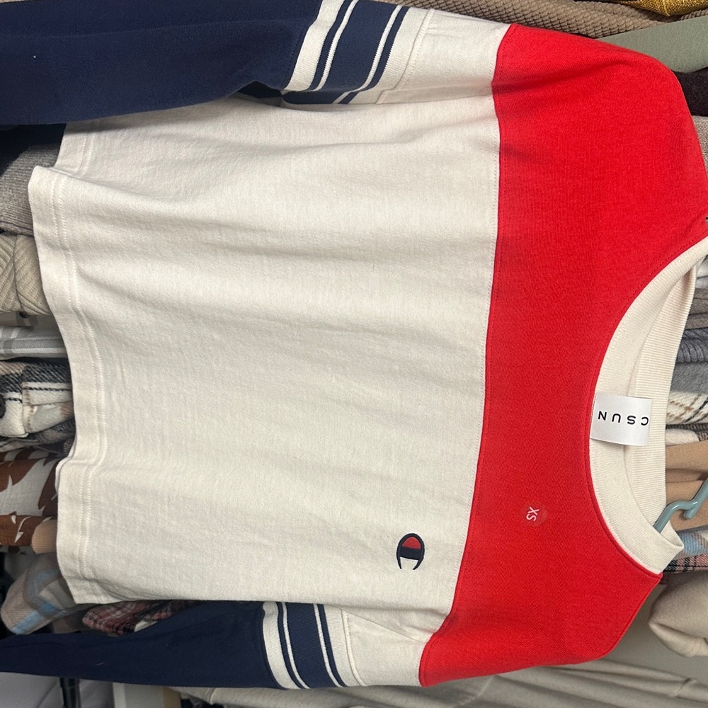 Champion Red and Cream Color Block Shirt